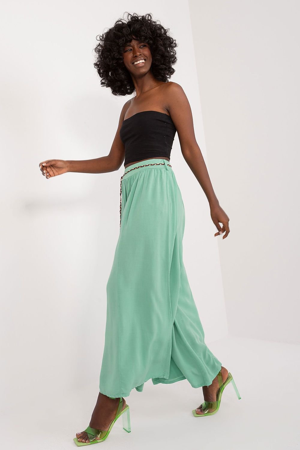 High-Waisted Wide-Leg Viscose Trousers Och Bella