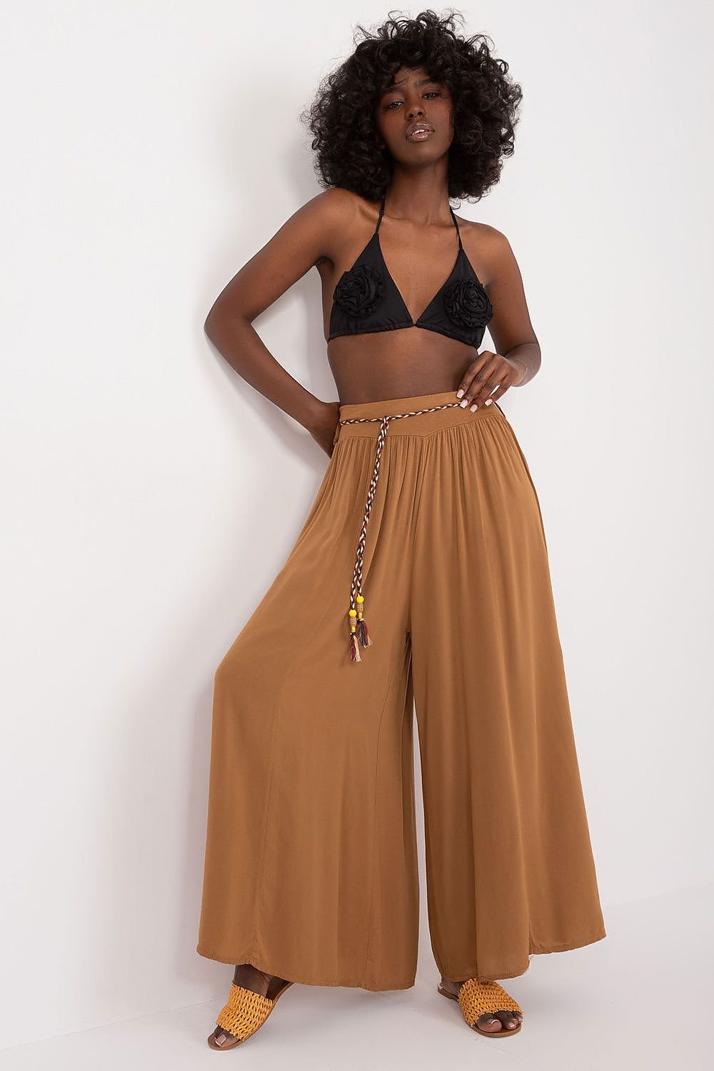 High-Waisted Wide-Leg Viscose Trousers Och Bella