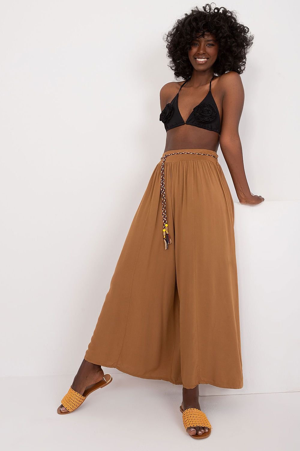 High-Waisted Wide-Leg Viscose Trousers Och Bella