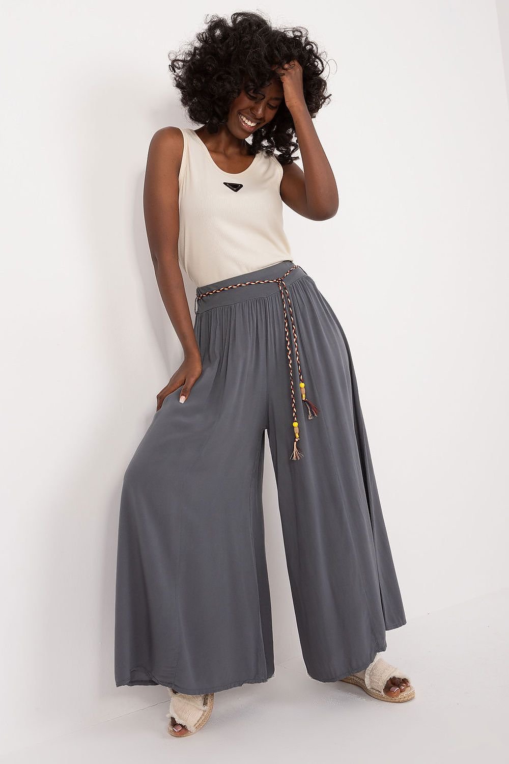 High-Waisted Wide-Leg Viscose Trousers Och Bella