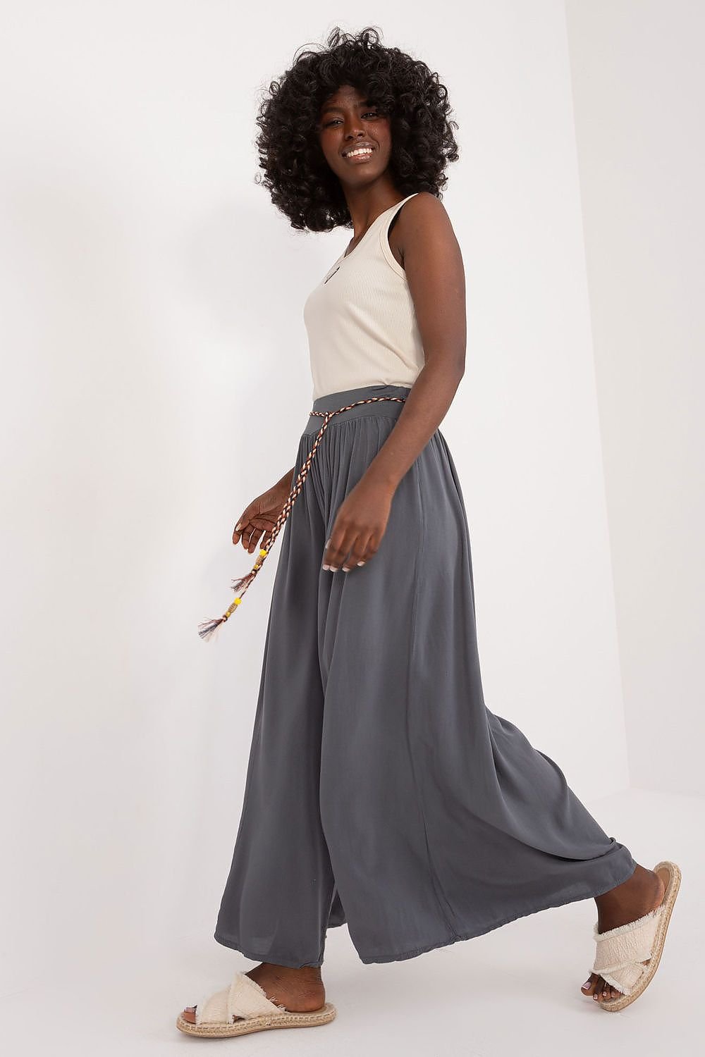 High-Waisted Wide-Leg Viscose Trousers Och Bella