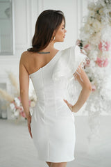 Dazzling One-Shoulder Feather Evening Dress Bicotone