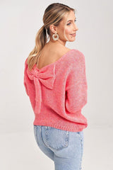 Elegant V-Cut Bow Back Sweater Figl