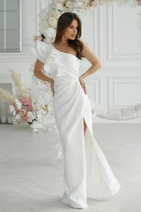 Elegant One Shoulder Feather Dress Bicotone