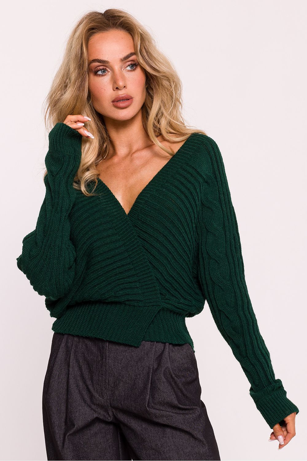 Elegant Wrap-Over Ribbed Sweater Moe