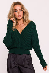 Elegant Wrap-Over Ribbed Sweater Moe