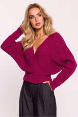 Elegant Wrap-Over Ribbed Sweater Moe