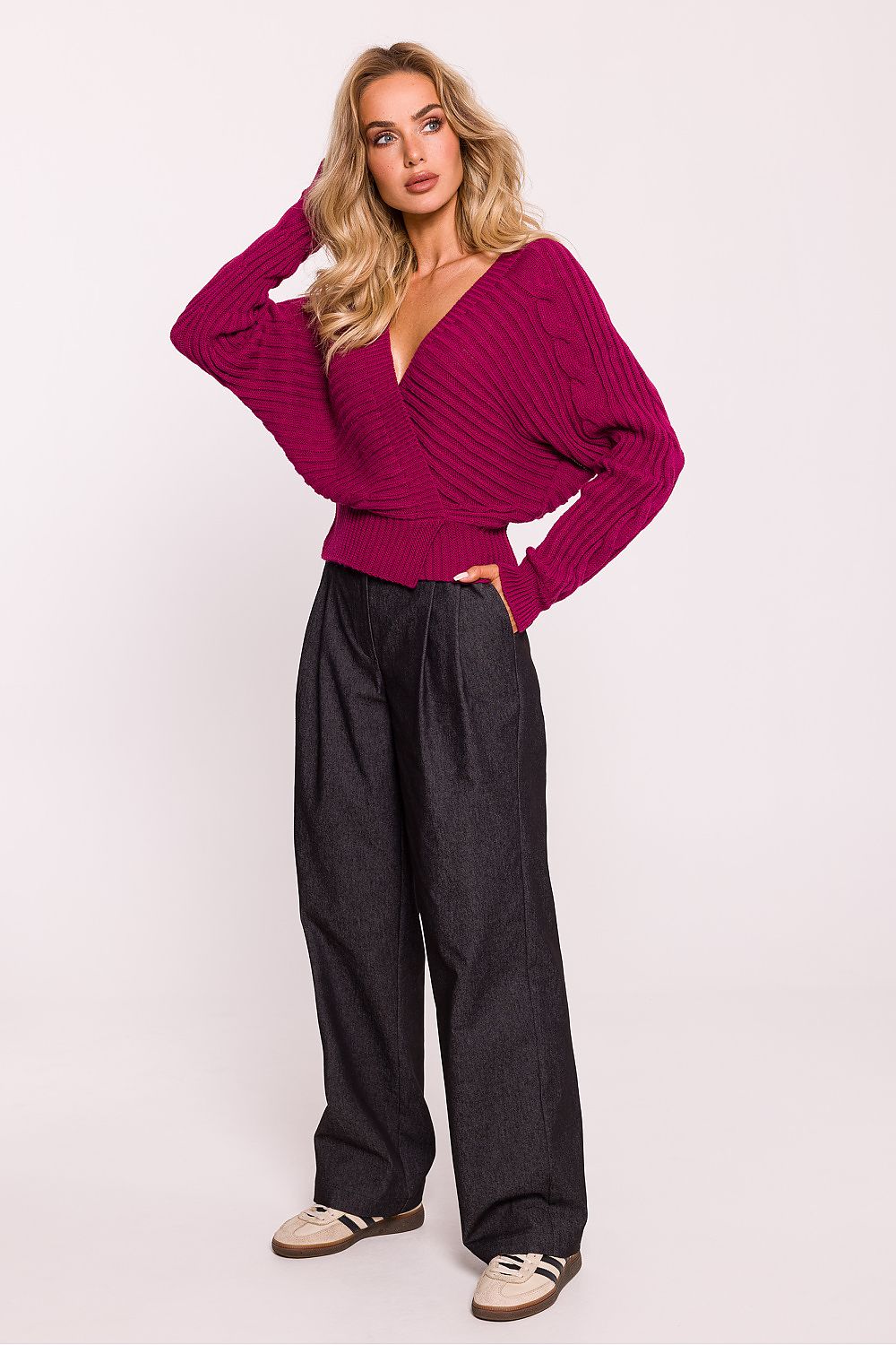 Elegant Wrap-Over Ribbed Sweater Moe