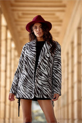 Trendy Zebra Print Warm Blazer Roco Fashion