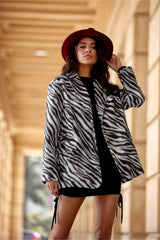 Trendy Zebra Print Warm Blazer Roco Fashion