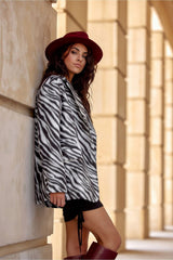 Trendy Zebra Print Warm Blazer Roco Fashion