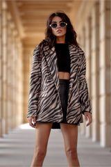 Trendy Zebra Print Warm Blazer Roco Fashion