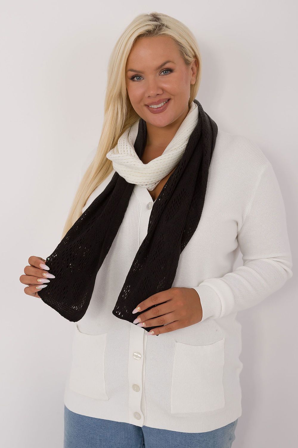 Elegant Openwork Scarf Cotton Wool Blend