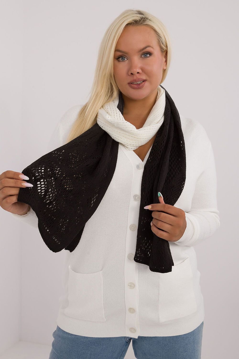 Elegant Openwork Scarf Cotton Wool Blend