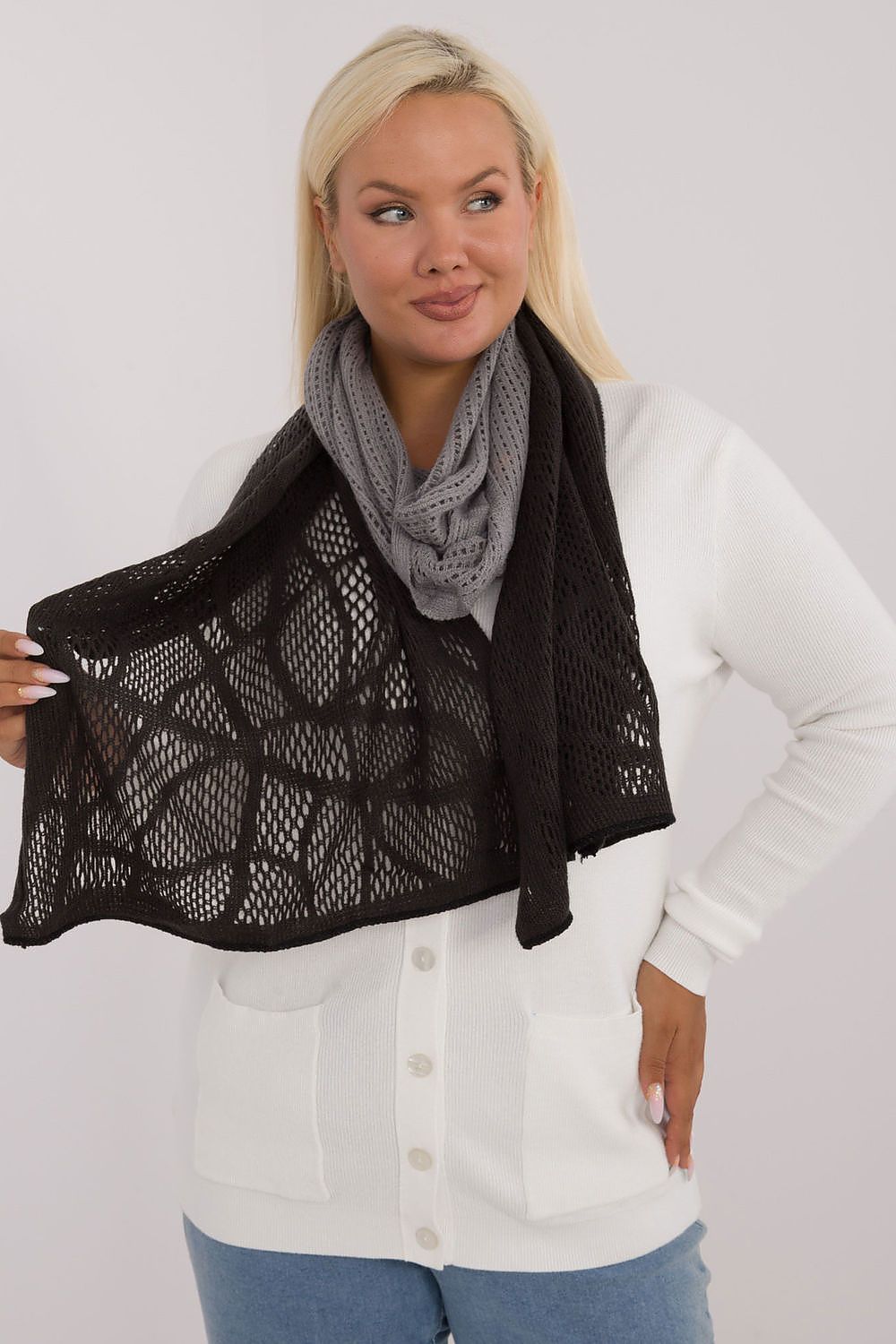 Elegant Openwork Scarf Cotton Wool Blend