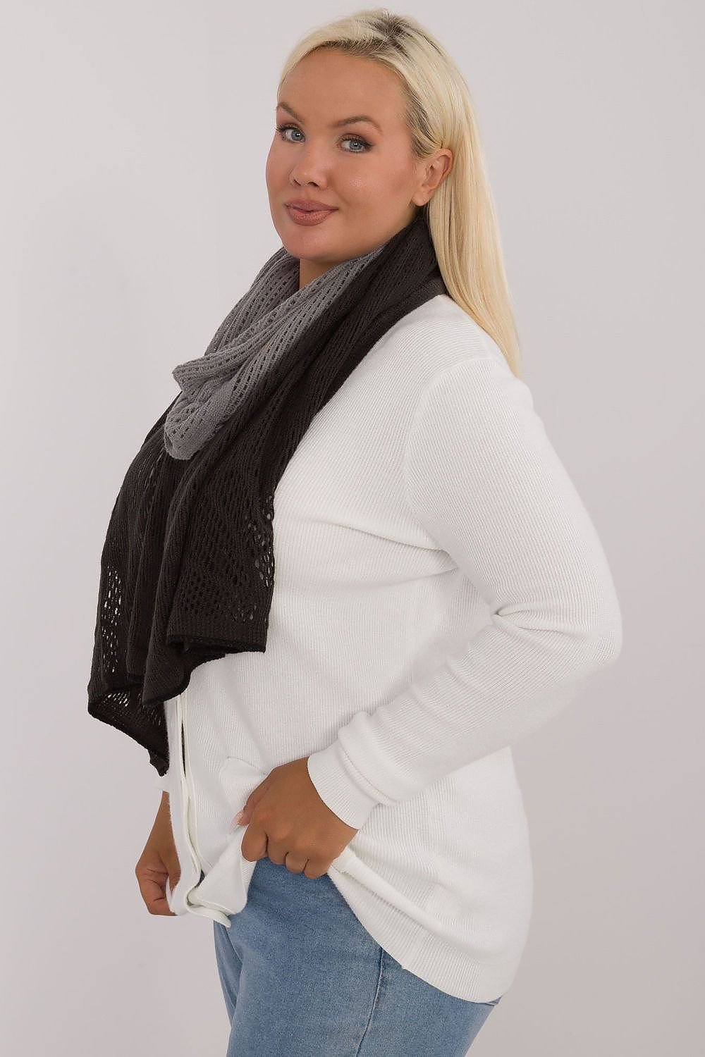 Elegant Openwork Scarf Cotton Wool Blend