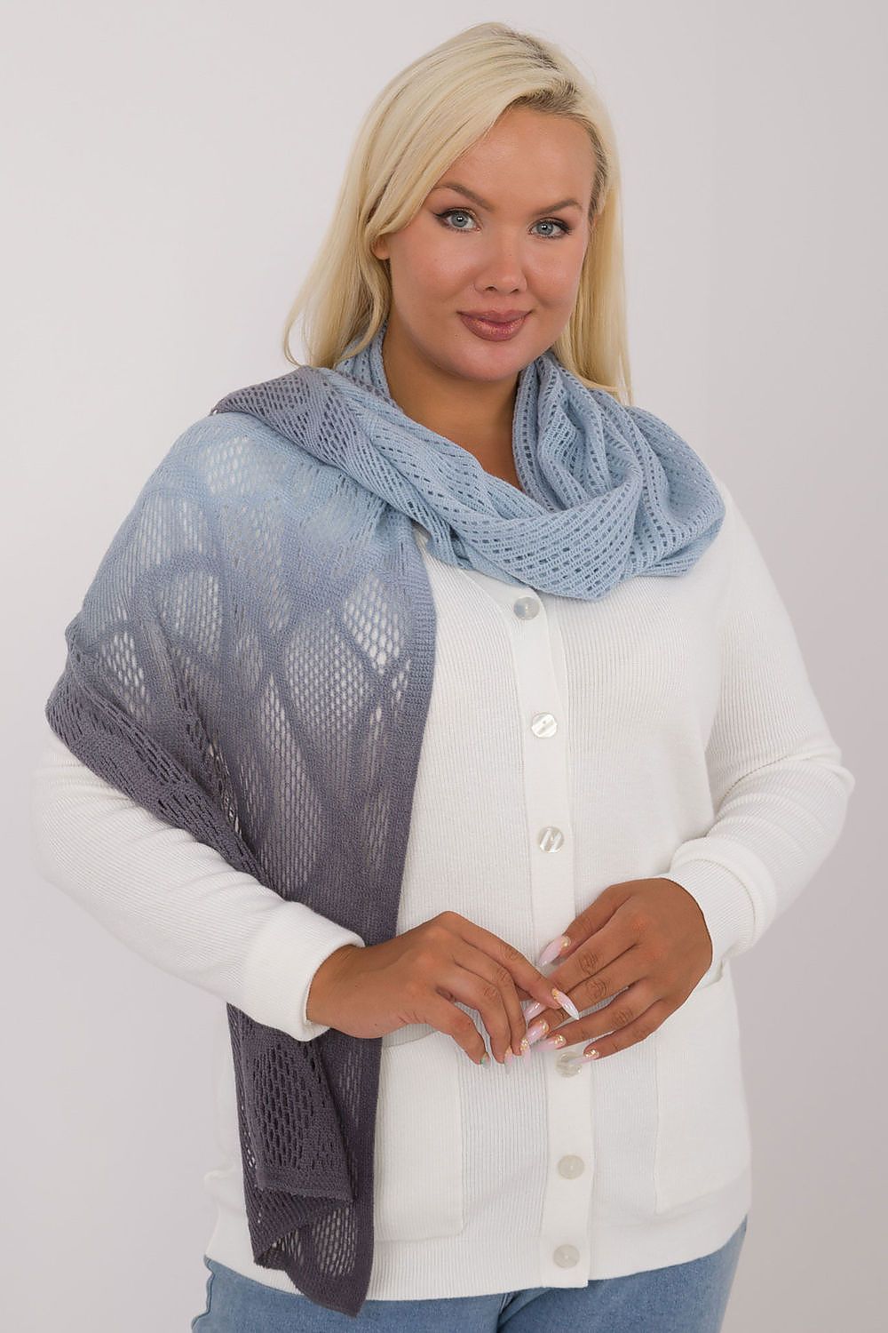 Elegant Openwork Scarf Cotton Wool Blend