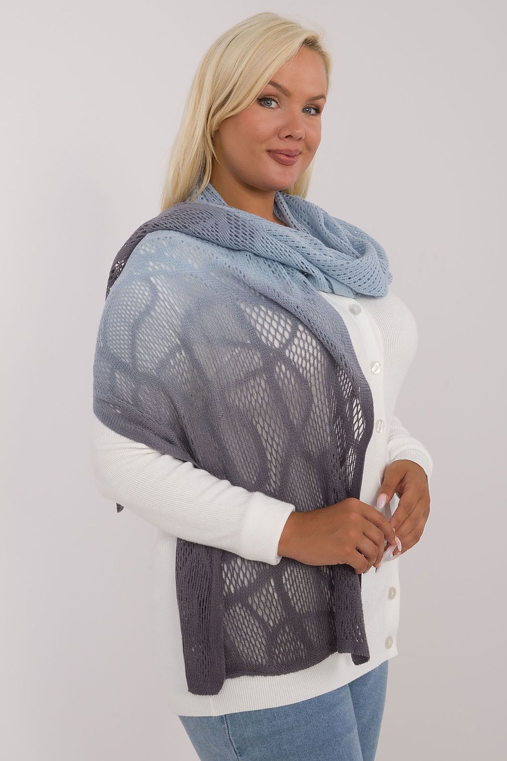 Elegant Openwork Scarf Cotton Wool Blend