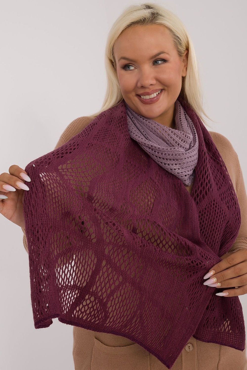 Elegant Openwork Scarf Cotton Wool Blend