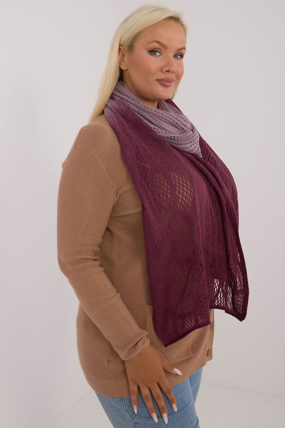 Elegant Openwork Scarf Cotton Wool Blend