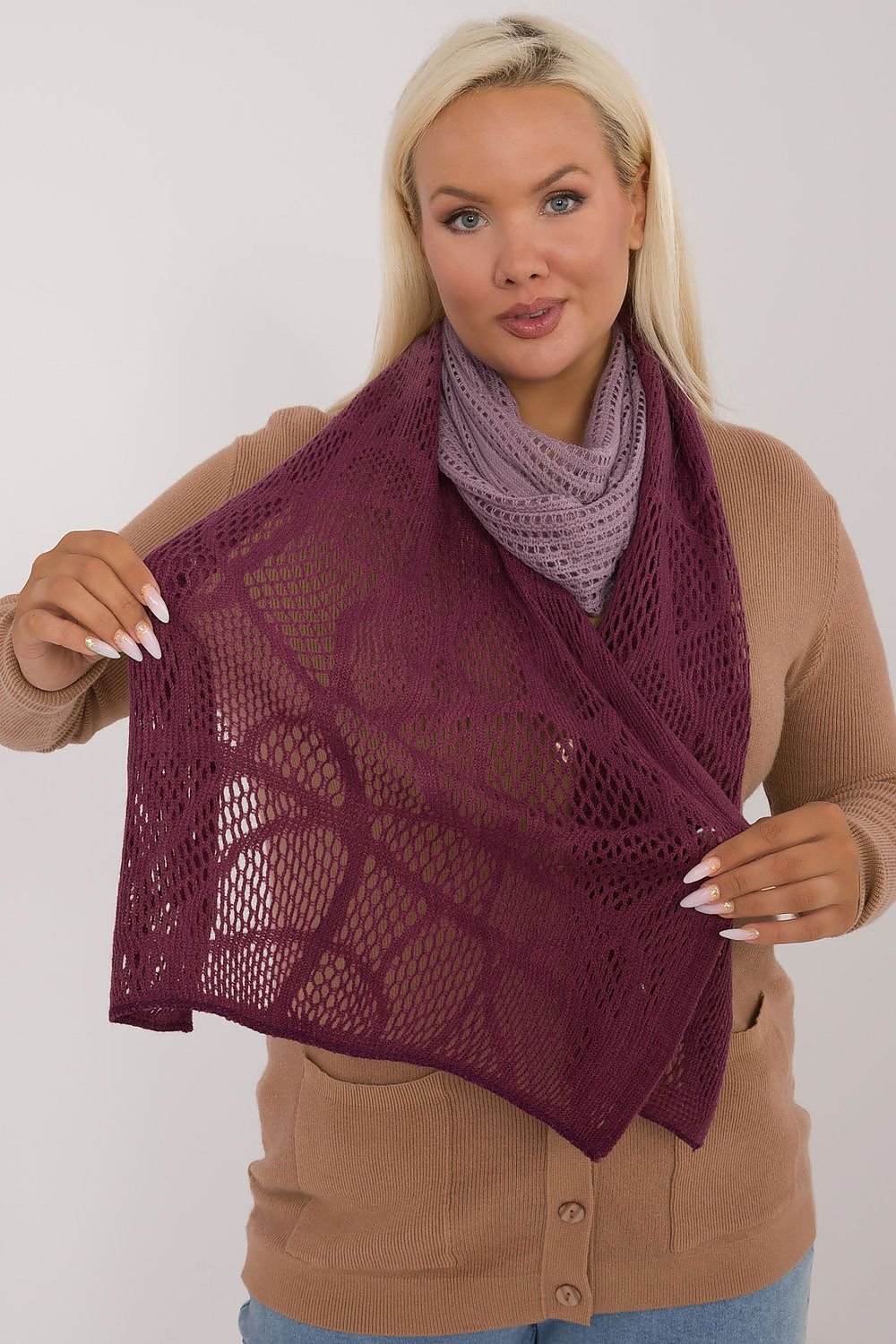 Elegant Openwork Scarf Cotton Wool Blend