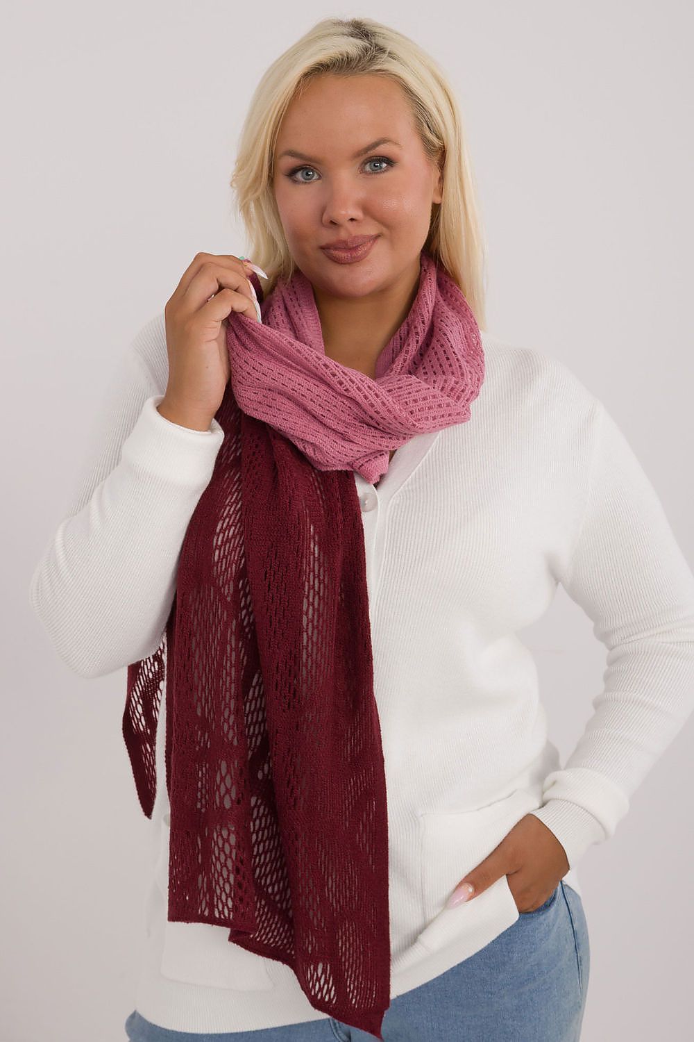 Elegant Openwork Scarf Cotton Wool Blend