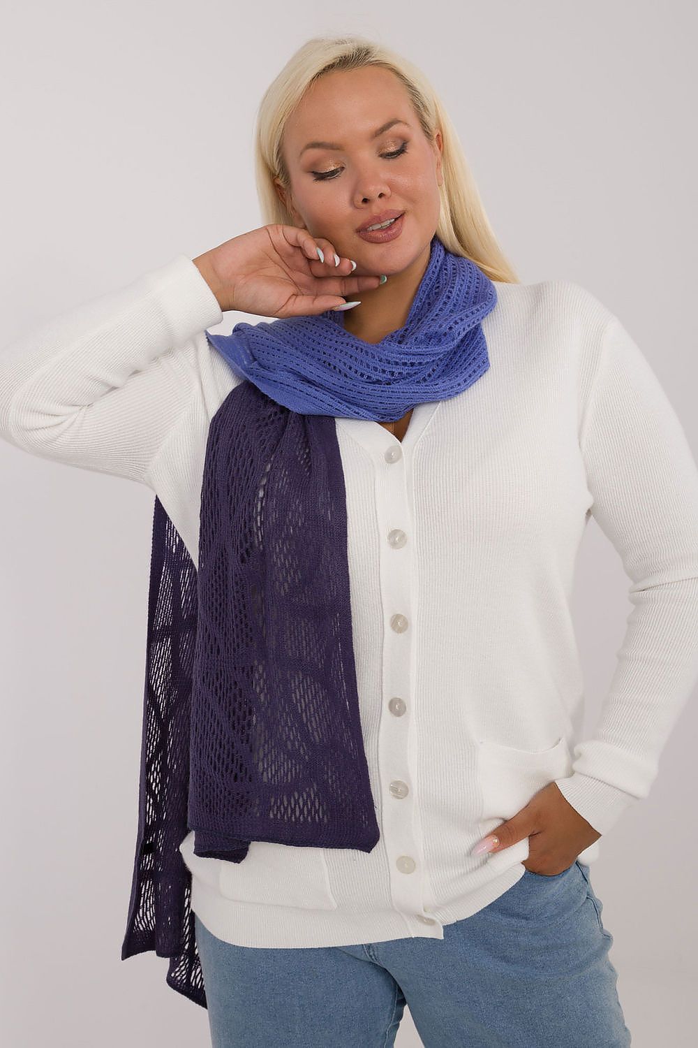 Elegant Openwork Scarf Cotton Wool Blend