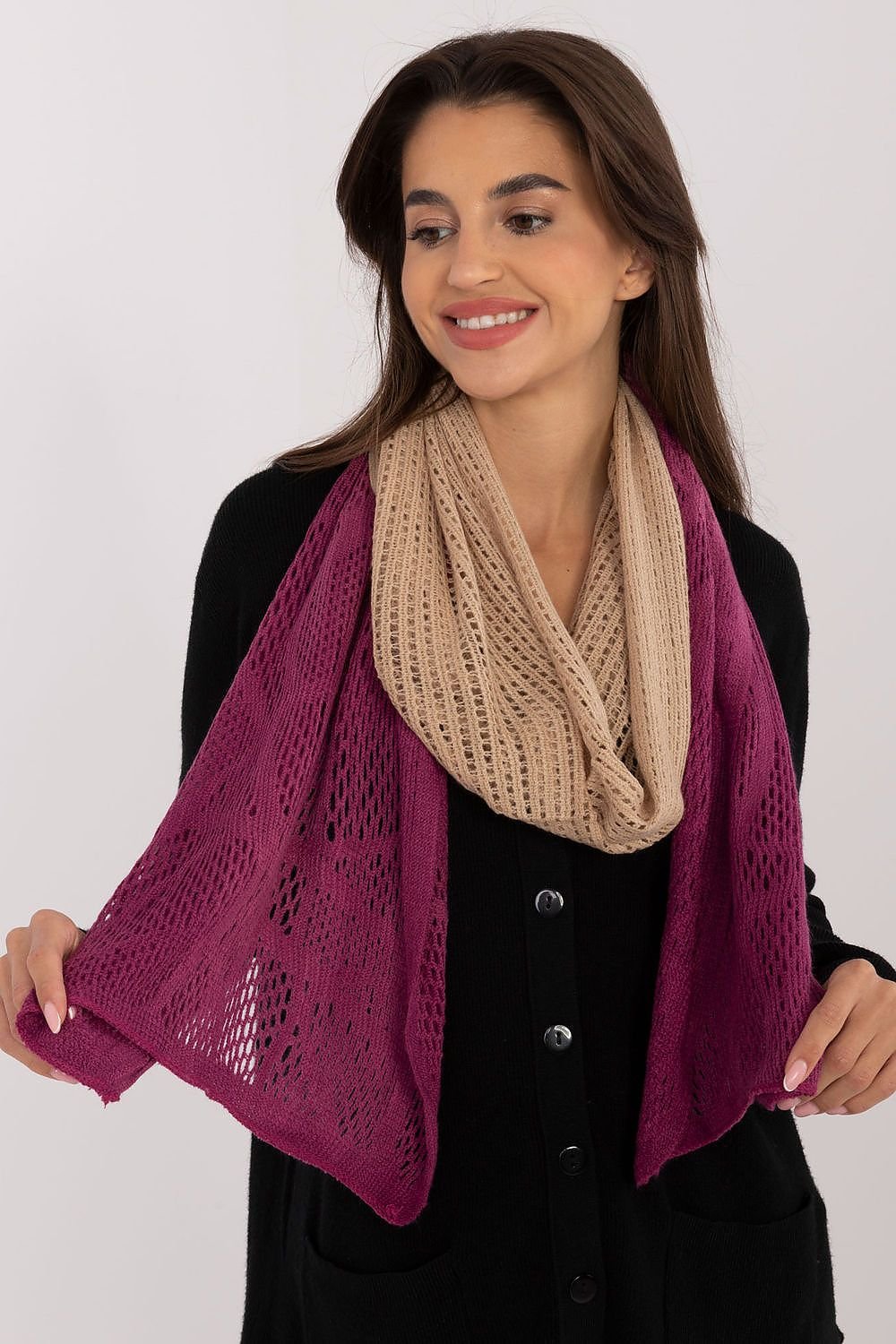 Elegant Openwork Scarf Cotton Wool Blend