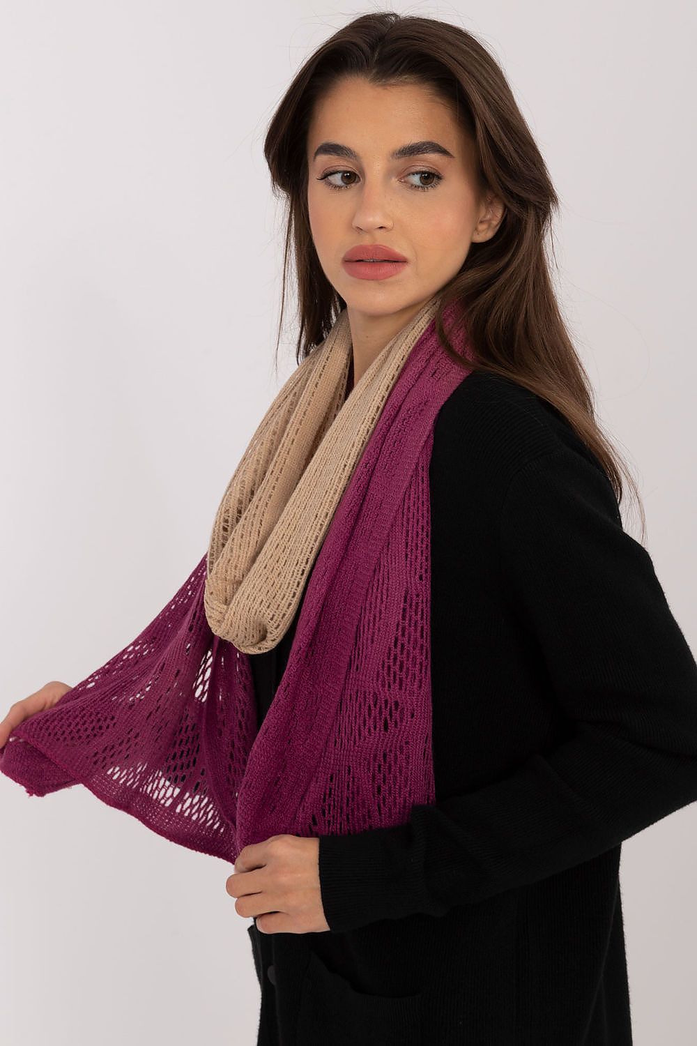 Elegant Openwork Scarf Cotton Wool Blend