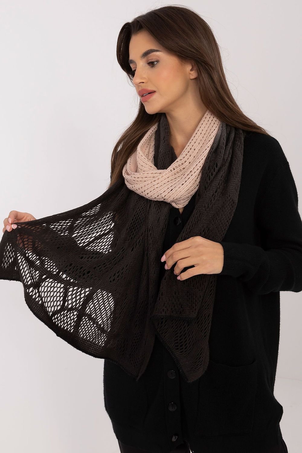 Elegant Openwork Scarf Cotton Wool Blend