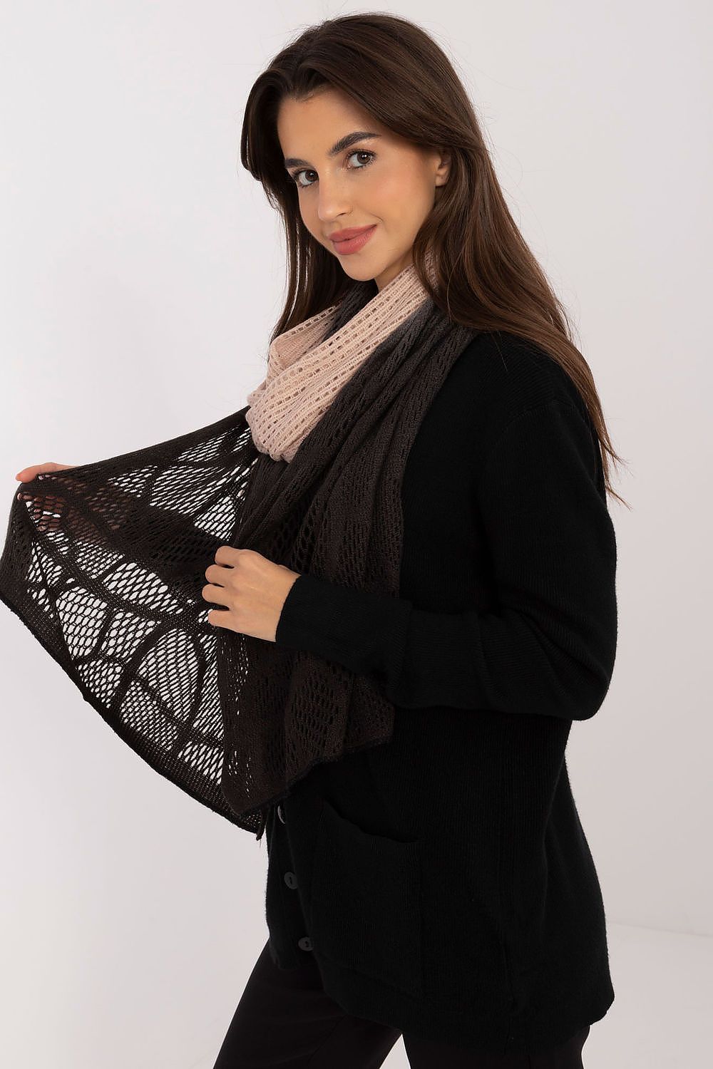 Elegant Openwork Scarf Cotton Wool Blend