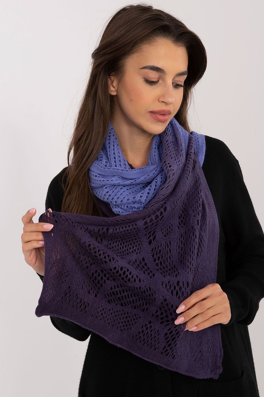 Elegant Openwork Scarf Cotton Wool Blend