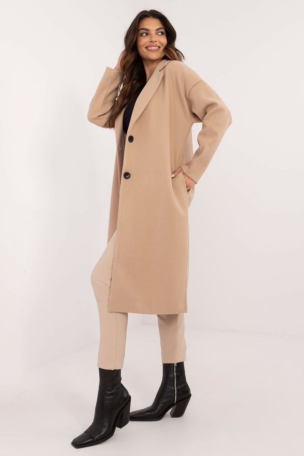 Elegant Over-The-Knee Button-Closure Coat Och Bella