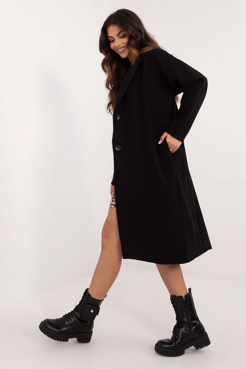 Elegant Over-The-Knee Button-Closure Coat Och Bella