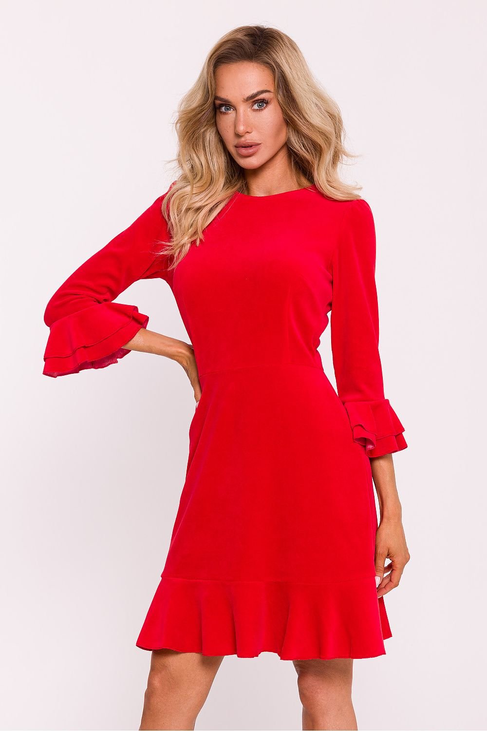 Charming Ruffled Velour Knit Daydress Moe