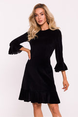 Charming Ruffled Velour Knit Daydress Moe