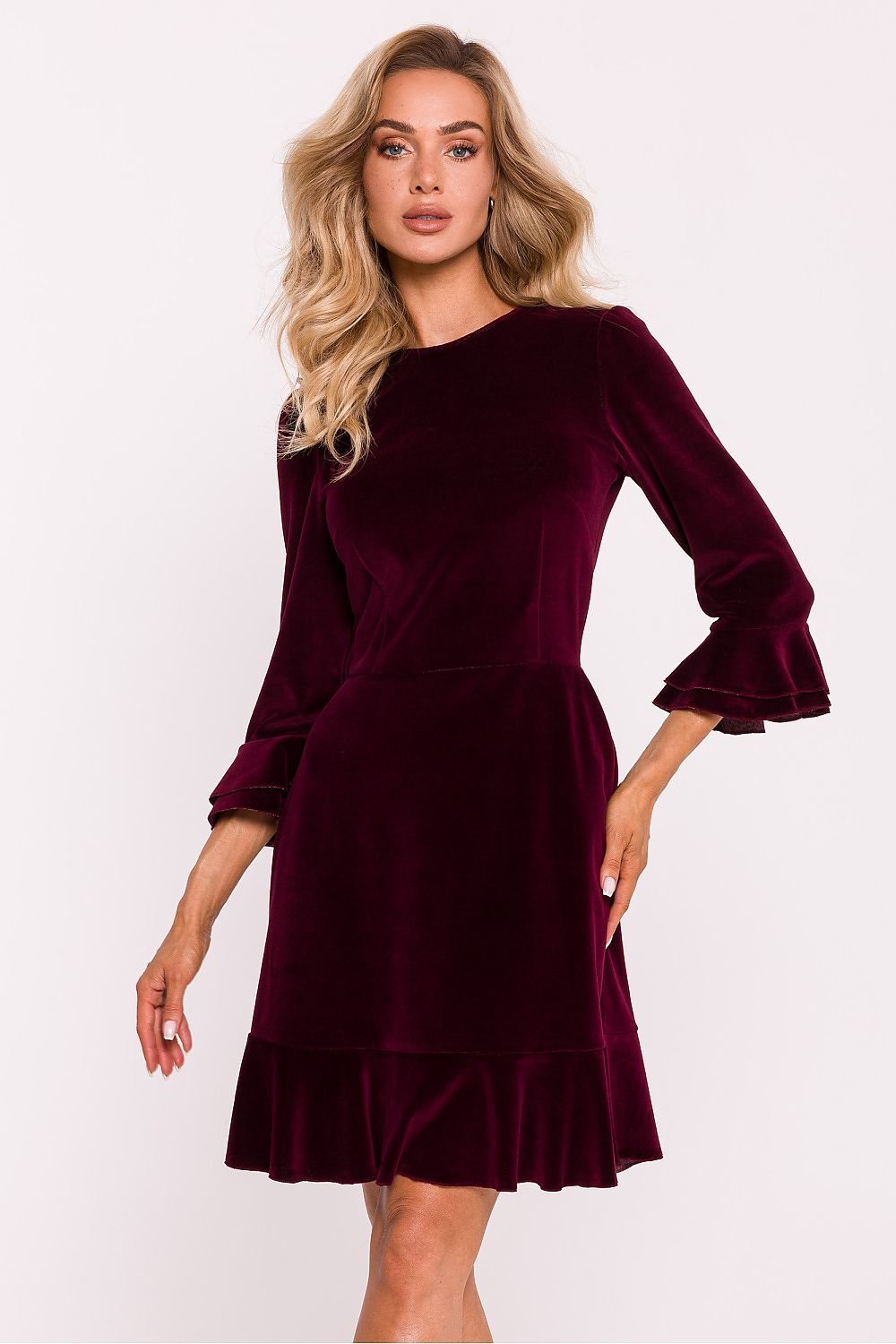 Charming Ruffled Velour Knit Daydress Moe