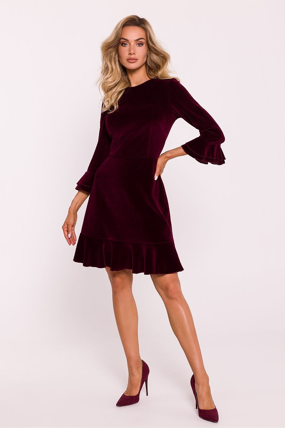 Charming Ruffled Velour Knit Daydress Moe