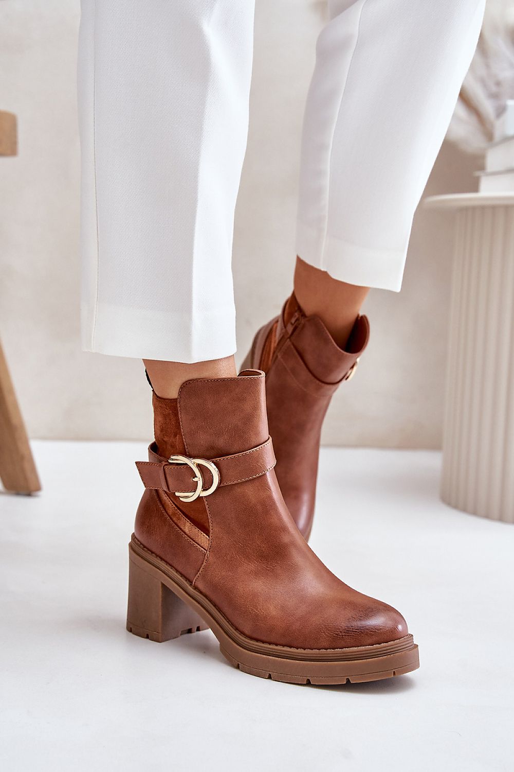 Insulated Heel Boots With Gold Buckle Step In Style