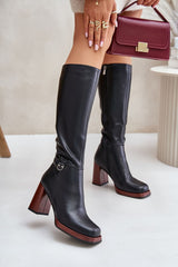 Elegant Knee-High Leather Heel Boots Step In Style