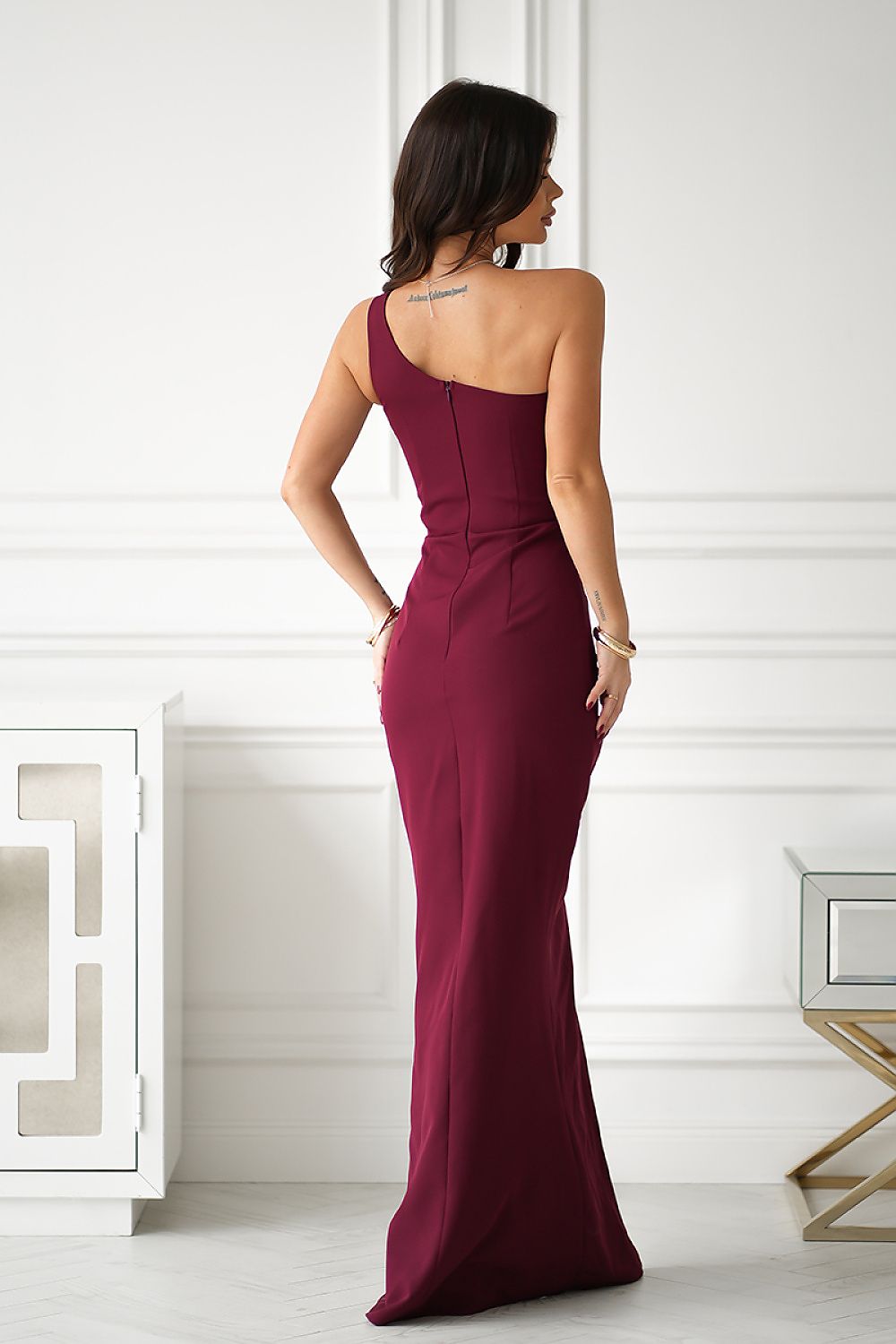 Stylish Sequin Neckline Long Dress Bicotone