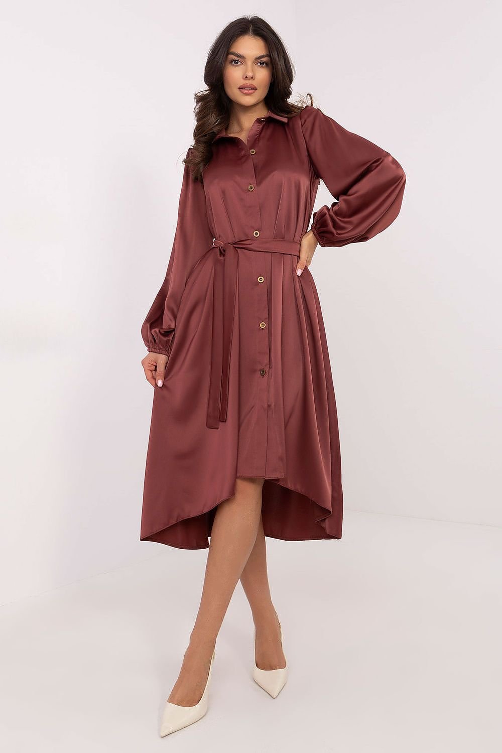 Elegant Asymmetrical Midi Shirt Dress Lakerta