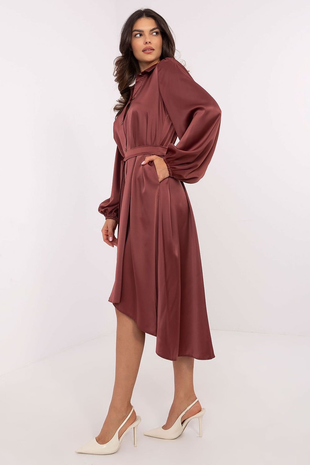 Elegant Asymmetrical Midi Shirt Dress Lakerta