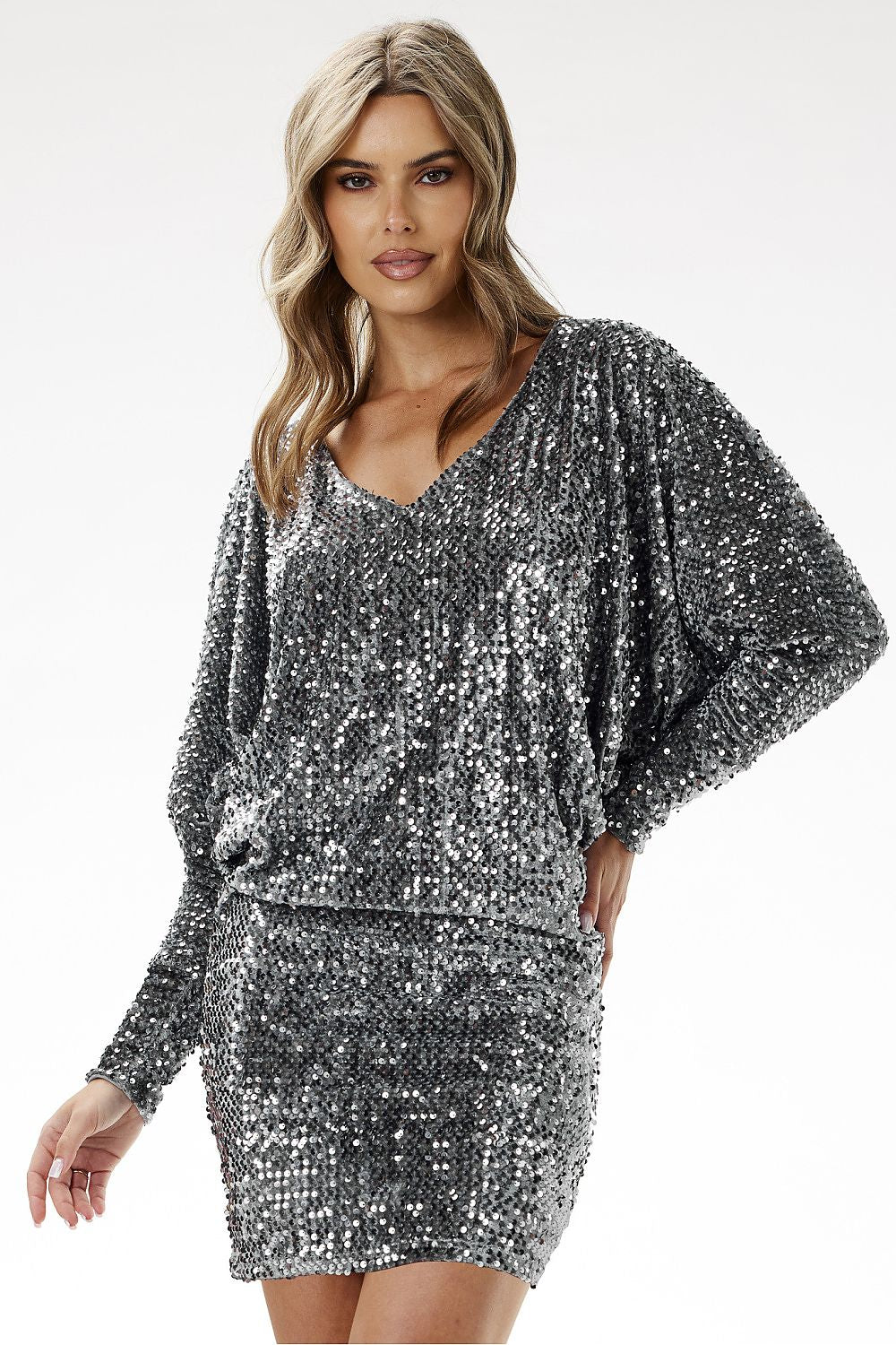 Elegant Sequin Kimono Mini Dress Awama