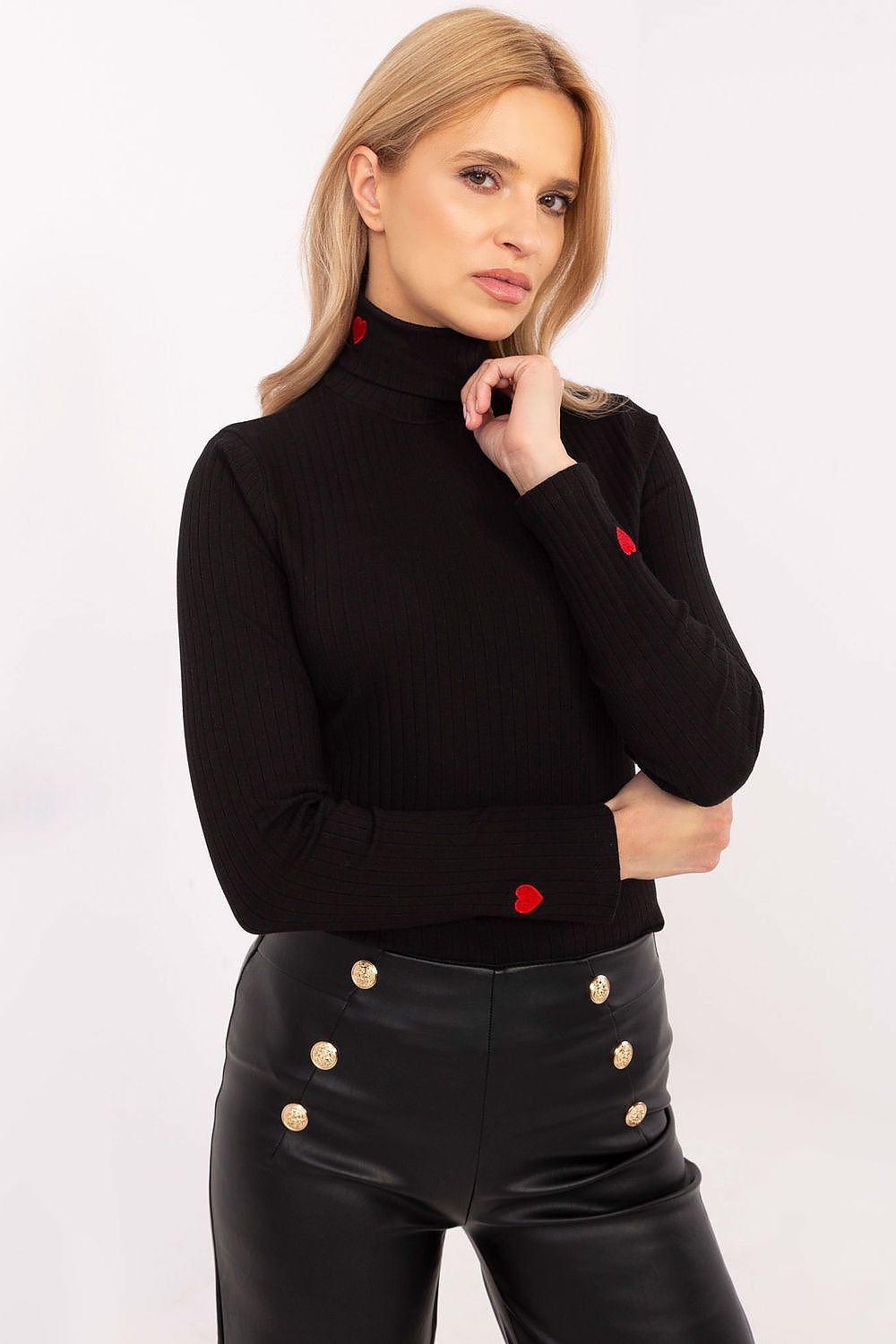 Elegant Turtleneck Sweater Charming Hearts