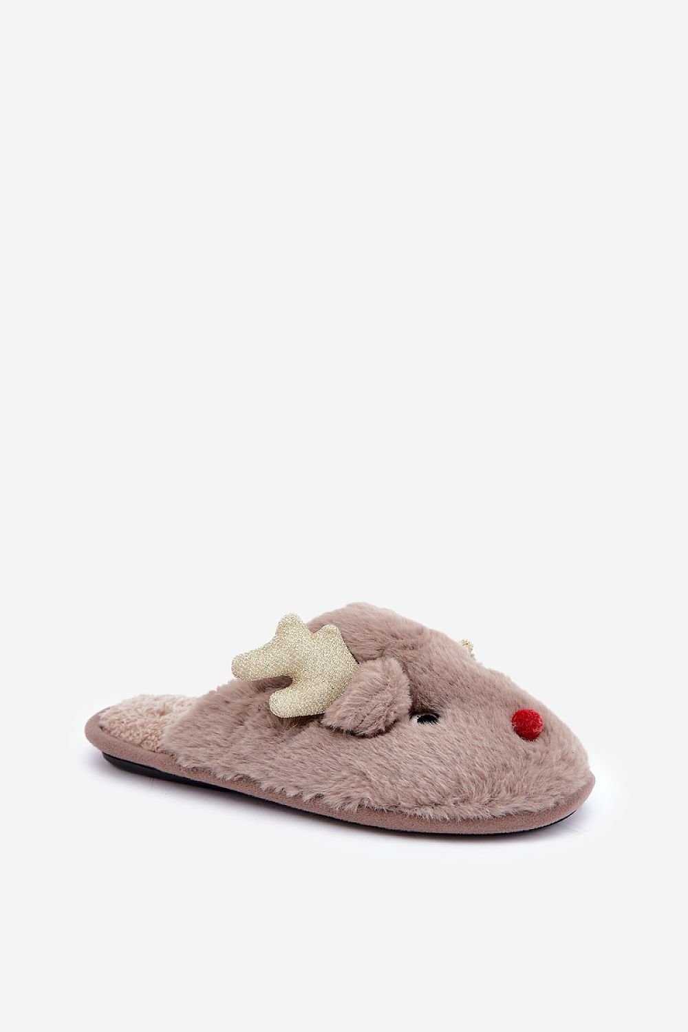 Charming Fur Slippers With Reindeer Motif