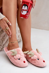 Charming Fur Slippers With Reindeer Motif