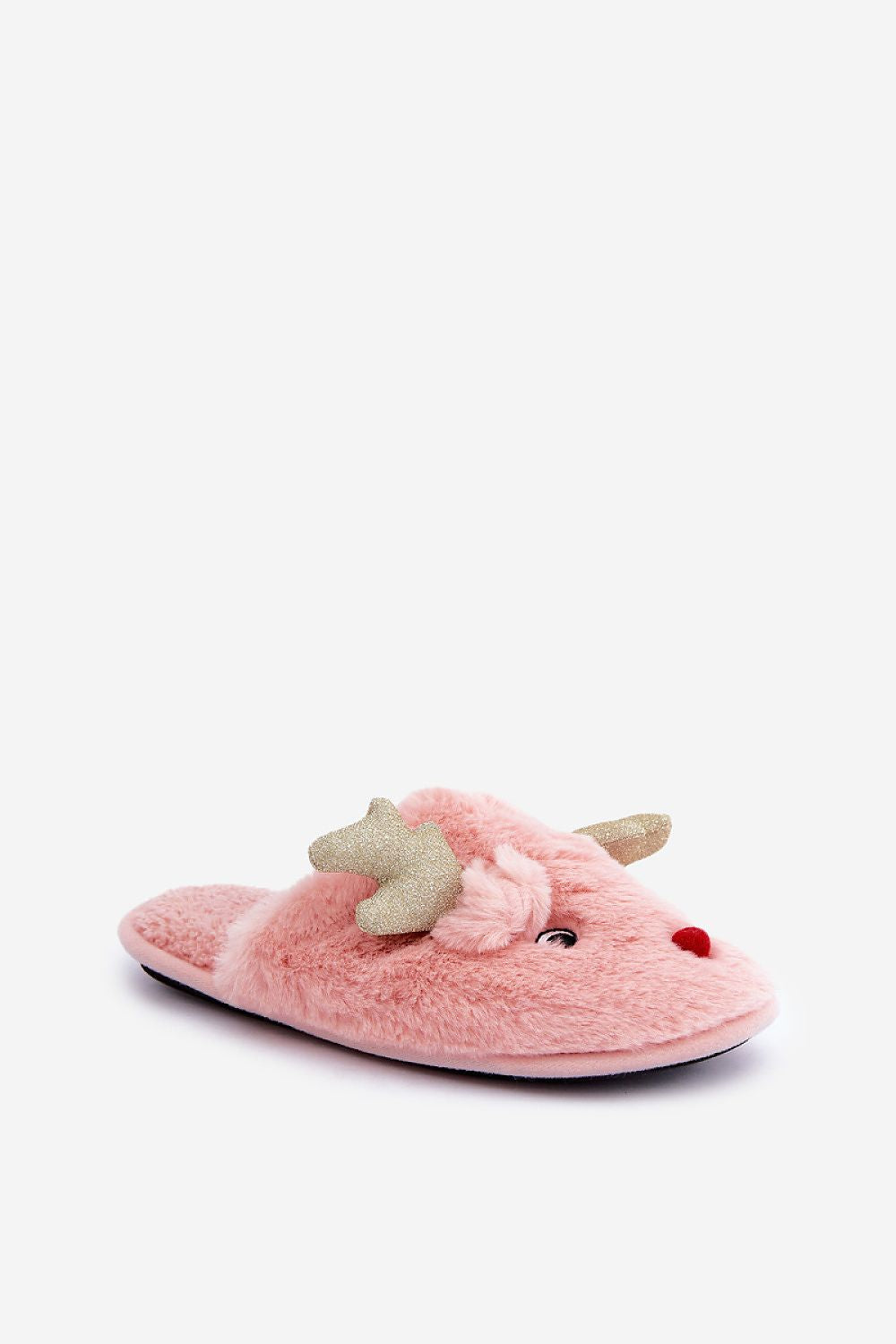 Charming Fur Slippers With Reindeer Motif