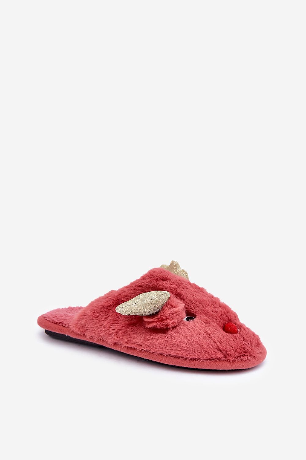 Charming Fur Slippers With Reindeer Motif