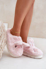 Charming Furry Slippers With Rabbit Motif